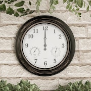 NATURE SPRING Wall Clock Thermometer, Indoor/Outdoor Decorative 18-inch Quartz Battery-Powered, Waterproof 501000UDC